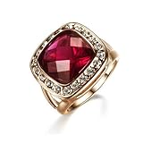 Yoursfs 18k Rose Gold Plated Big Blood Red Garnet Crystal Square Stone Cocktail Ring for Women Vintage Halo Ruby Diamond Statement Rings Fashion Jewelry Mom Gift