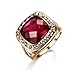 Yoursfs 18k Rose Gold Plated Big Blood Red Garnet Crystal Square Stone Cocktail Ring for Women Vintage Halo Ruby Diamond Statement Rings Fashion Jewelry Mom Gift