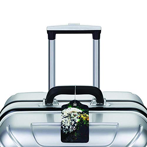 Flexible Silicone Travel ID Identification Labels Set,Warm Botany on a Backdrop of Vertical Strips,Holder Zip Seal & Steel - For Suitcases - Thumbnail 4