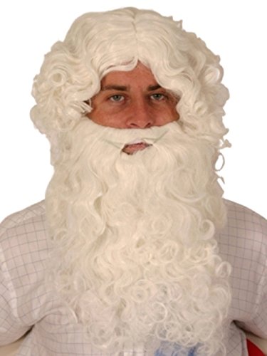 Fancy Dress Christmas Santa Curly White Beard & Wig Set with Moustache
