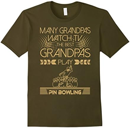 Mens Many Grandpas Watch TV Best Pin Bowling Outdoors Tshirt Medium Olive