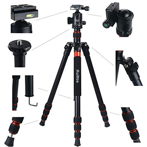 Ruittos Tripod, 63inch Camera Tripod Monopod with 360 Panoramic Ball Head, Aluminum Alloy Portable Compact Lightweight Tripod for DSLR/SLR Digital Cameras, Canon Rebel T6i Nikon D7000 Sony Alpha A7