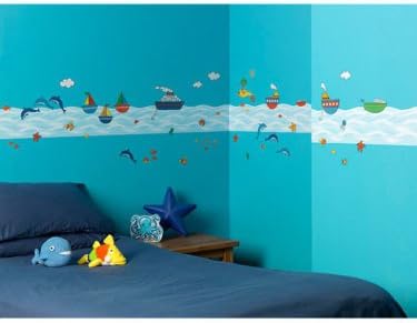 Kit Frise Et 60 Stickers Theme Mer Chambre Enfant Bebe Amazon Fr Cuisine Maison