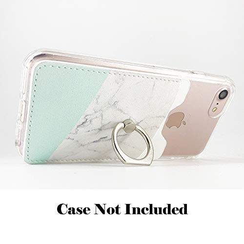 Obbii 2 Pack PU Leather Card Holder with Finger Ring for Back of Phone with 3M Adhesive Stick-on Credit Card Wallet Pockets for iPhone and Android Smartphones (Pink & Tiffany Marble) - Thumbnail 5