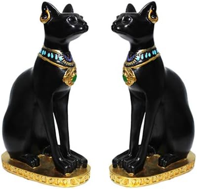 HOLADON 2 Pcs Egyptian Cat Goddess Bastet Statue, Egyptian Black Cat Home Figurine, Bastets Gift Sculpture (Small 5.2 inches Tall)