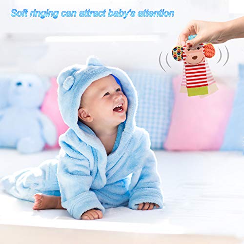 BLOOBLOOMAX Baby Infant Rattle Socks Toys, Sock rattles for Babies 0-24 Months Baby Animal Foot Finder Learning Toy (Cotton B)