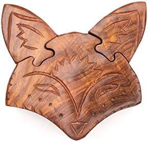Hand Carved Solid Wood Fox Puzzle Box/Jewelry Box/Brain Teaser with Secret Compartment