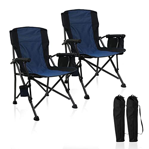 Superrella Camping Chair Folding Portable Lawn Chair 2 Pack Comfortable Hard Arm Sturdy for Family Camp, Outdoor, Sports, Beach, Travel, Black & Gray, Supports 300 lbs