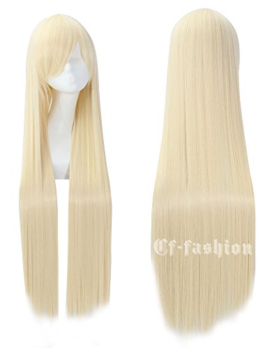 Cfalaicos 100CM 40   Long Straight Beige Synthetic Hair Wigs Chobits Chii Eruda Anime Cosplay Wigs with Free Cap (Beige)