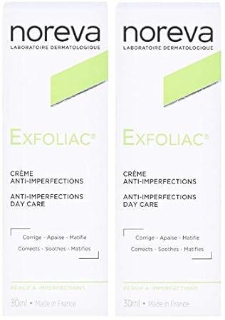 Exfoliac Creme Day 2x 30ml: Verminderung von Pickeln und Mitessern, vermindert überflüssige Talgproduktion +Gratis Gesichtsma
