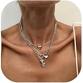 DarBudMay Punk Metal Heart Pendant Necklace Multilayered Thin Clavicle Chain Summer Beach Heart Body Chain Jewelry Layered Link Chain Necklace for Women