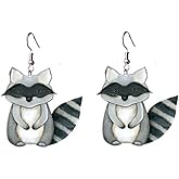 Red Fox Cute Wood Raccoon Fox Animal Dangle Earrings Hypoallergenic Jewelry for Women