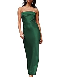 Realtix Satin Silk Backless Tube Tops Maxi Dress