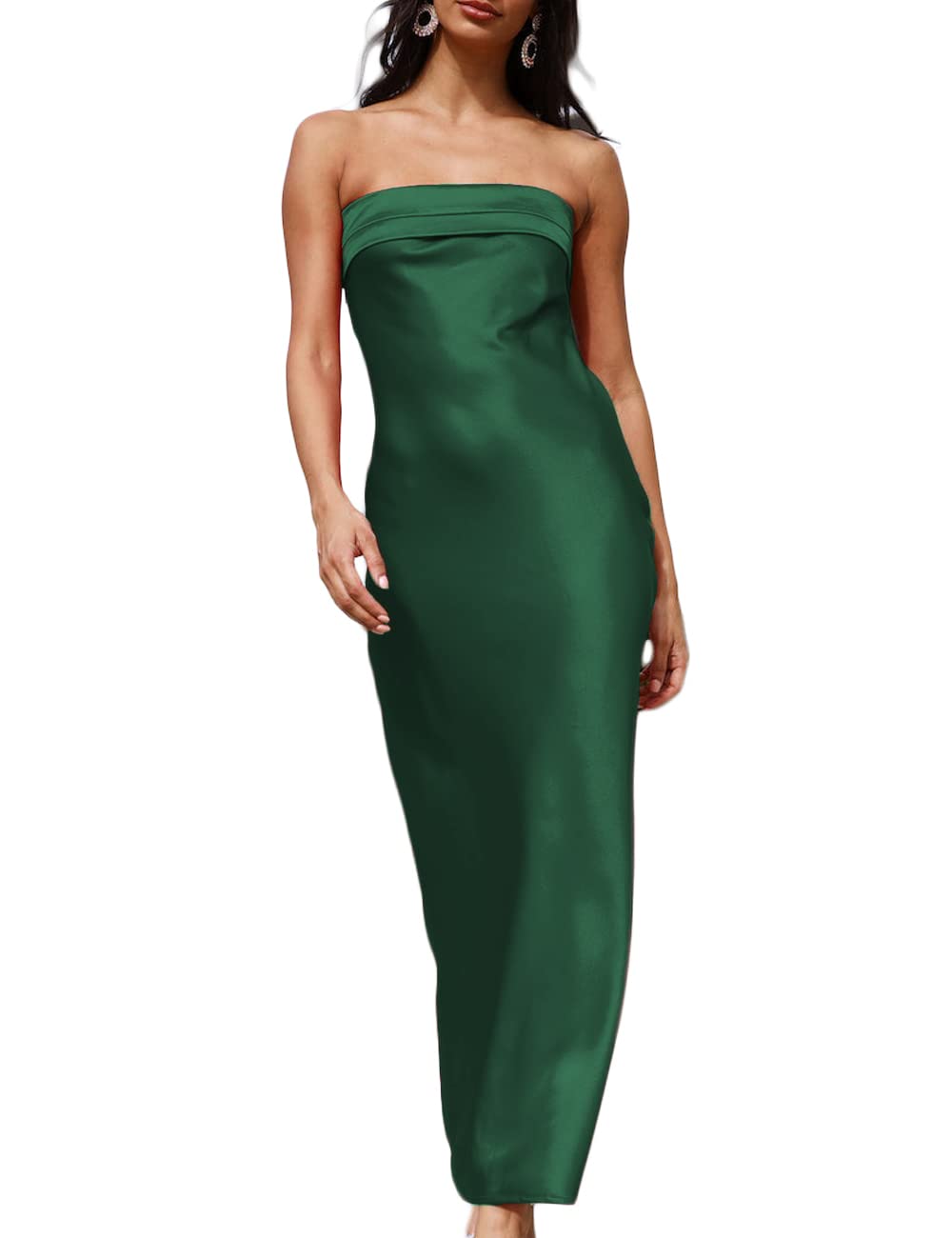 Realtix Satin Silk Backless Tube Tops Maxi Dress