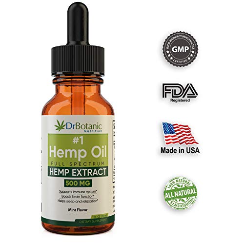 Hemp Oil with 500 mg Hemp Extract for Pain, Stress and Anxiety Relief. Helps with Sleep, Mood