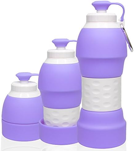 KHEY Collapsible Water Bottle, Easy Foldable Silicone Technology, Leak Proof w/Carabiner, Travel Friendly, Sports, Outdoors, BPA Free - Non-Toxic, 19.6 OZ