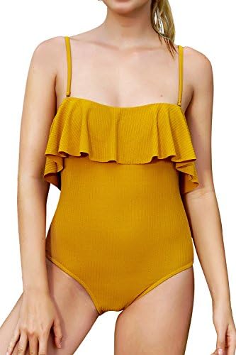 Seaselfie Women's Ginger Textured High Waisted Falbala Padding Bathing Suit XX-Large