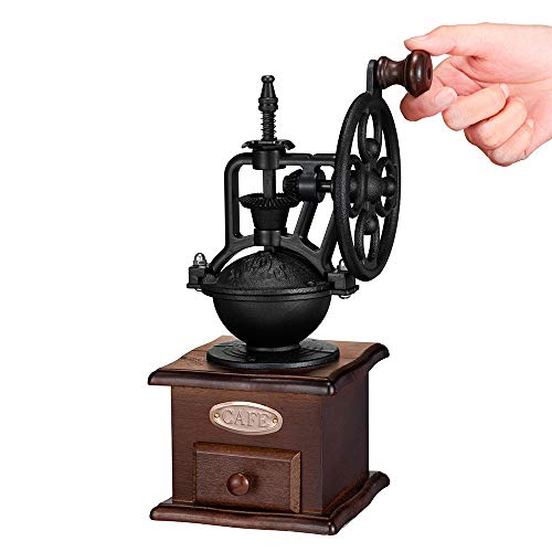 Manual Coffee Grinder,IMAVO Vintage Style Wooden Coffee Grinder Roller Grain Mill Hand Crank Coffee Grinders
