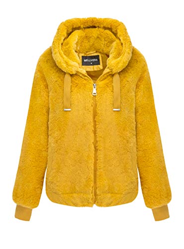 Bellivera Women's Faux Fur Jacket with 2 Side-Seam Pockets, The Coat with Hood 1712014 Yellow XL