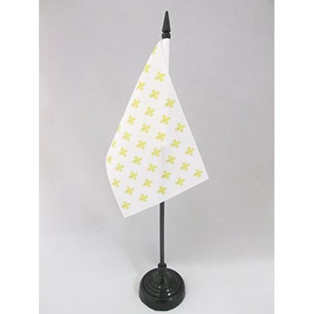 AZ FLAG - France White and Gold Fleur-de-Lis Table Flag 4'' x 6'' - French Royal Office Mini Banner 100% Polyester 15 x 10 cm - Mini Desk Flag with 10'' Pole and Black Plastic Base