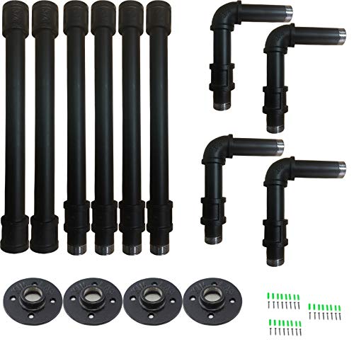 Yuanshikj 2Pc(47" Tall,3/4") 4 Tier Industrial Wall Mount Iron Pipe Shelf Shelves Shelving Bracket Floating Rustic Heavy Duty Retro DIY Open Bookshelf Storage Office Home Holder Black Hardware Only