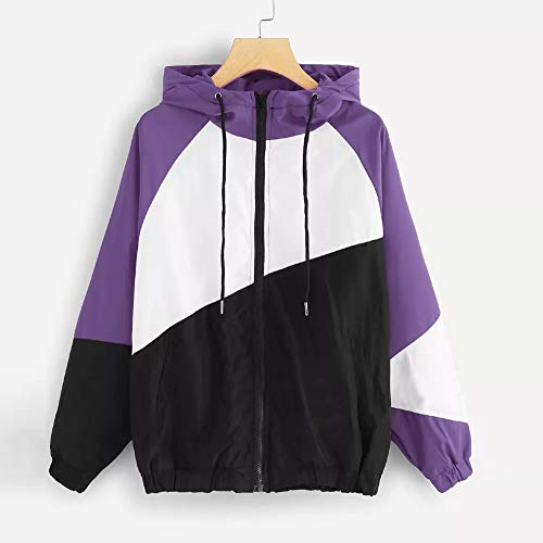 Clearance Women Patchwork Coat, Duseedik Ladies Long Sleeve Thin Skinsuits Hooded Zipper Casual Sport Overcoat - Thumbnail 2