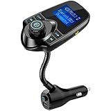 Nulaxy 2017 Wireless In-Car Bluetooth FM Transmitter Radio Adapter Car Kit with 1.44 Inch Display and Power On/Off Button USB Car Charger, KM18 Plus-Black