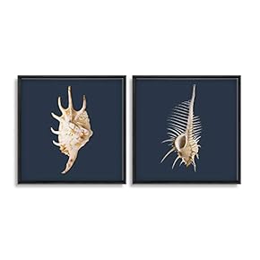 2 Piece Framed Canvas Wall Art for Living Room, Bedroom Conch Theme Canvas Prints for Home Decoration Ready to Hang - 16"x16"x2 Panels