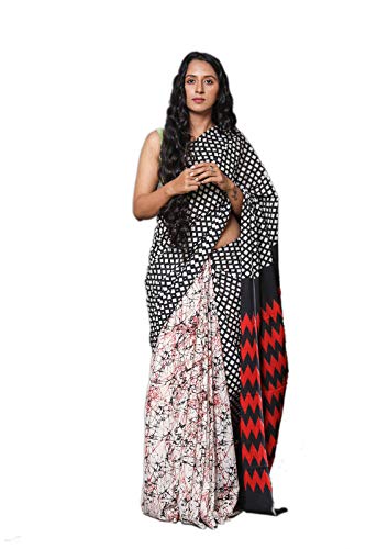 Hand Block Printed Cotton Mulmul Saree with unstitched Blouse (Jaipuri Print)