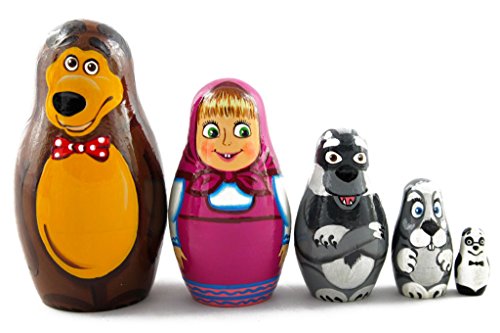 Matryoshka Matrioska Babuska Russian Nesting Wooden Doll Masha And Bear Matryoshika Babushka 5 Pcs Stacking Hand Painting Beautiful Nested Matriosjka Matrioska Matreshka Matrjoska Matroeska