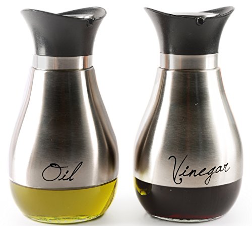 Palais Glassware Loire Collection, Elegant Designed Oil and Vinegar Dispenser - Set of 2, Stainless Steel and Glass)