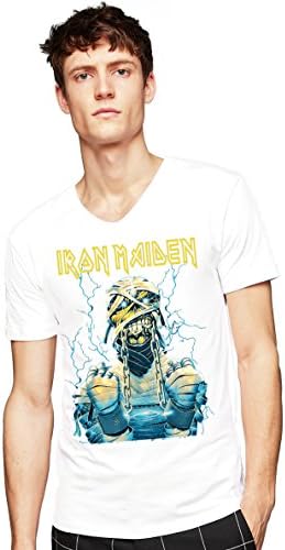 Iron Maiden Mummy Rock Metal Band Rock 3D Men's White V Neck T-Shirt (193) (M)