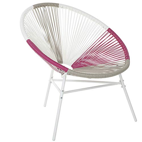 Beliani Gartenstuhl mexikanischer Stuhl weiß beige rosa Rattanstuhl Acapulco