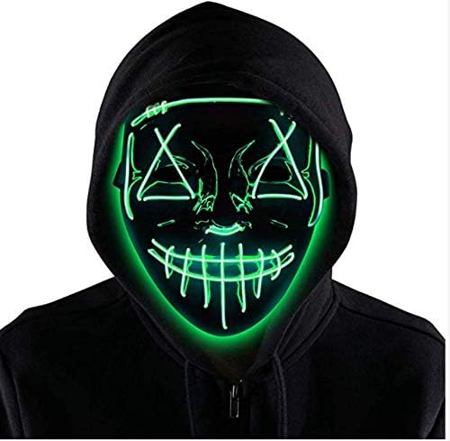 Halloween LED Purge Mask Light up Scary Mask Cool Costume EL Wire for Halloween Cosplay Festival Parties fit Adults Kids (green)