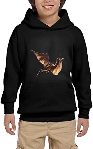 CEO Oohuold Youth Pullover Hooded Sweatshirt With Kangaroo Pocket Chaplin Pattern MH4 Rathalos Render Black L