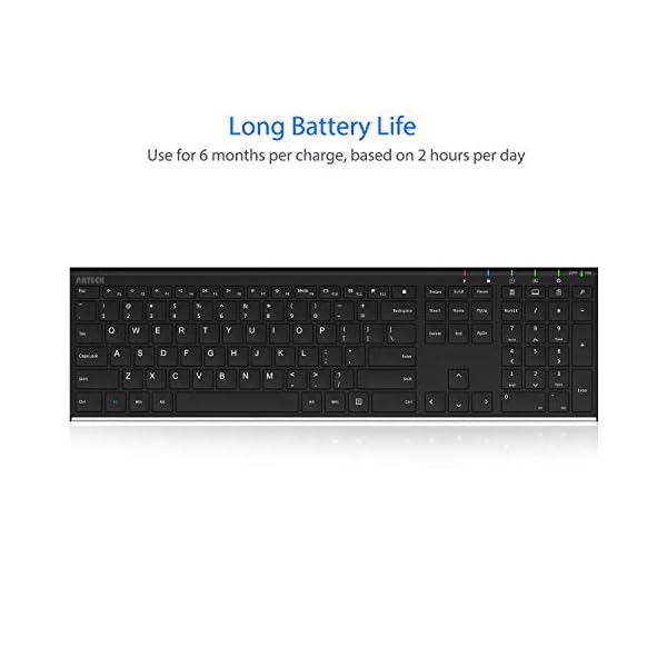 Arteck 2.4G Wireless Keyboard Stainless Steel Ultra Slim Full Size Keyboard with Numeric Keypad for Computer/Desktop/PC…