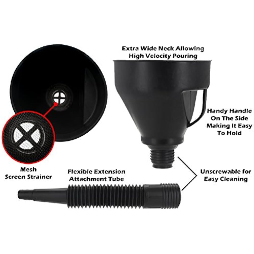 Universal MultiPurpose Wide Mouth Funnel with Long Flexible Spout