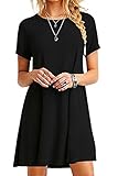 YMING Women's Short Sleeve Swing Loose Flowy Casual Tunic Shirt Mini Dress Black S