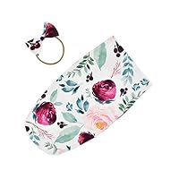 kirken Baby Girls Casual Cute Print Cotton Bow Shape Headband Swaddles Wrap Towel Set