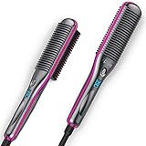 Hair Straightener Brush, Rifny Heated Hair Straightening Comb with Anti Scald Auto Temperature Lock 3 Heat Levels, 30S Fast Ceramic Heating Straightening Brush for Home, Travel and Salon (S10)
