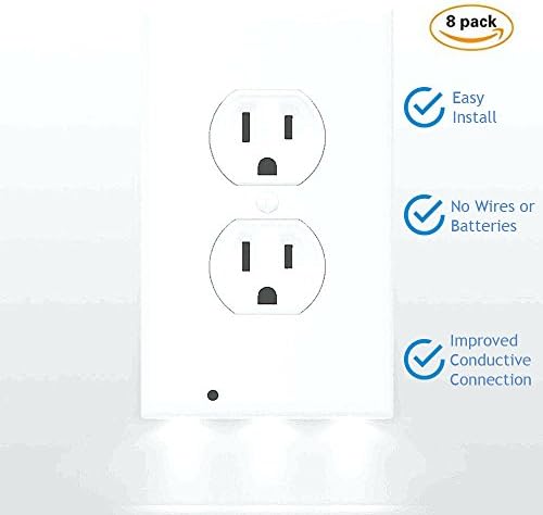 (8) Pack- Wall Plate LED Night Light and Outlet Cover- Automatic Light Sensor-Install Instantly-No Wires/Batteries-Bonus Size Enhanced Value