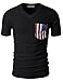 H2H Mens Casual V-neck Short Sleeve T-shirts with American Flag Chest Pocket