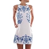 Lowpricenice Women Sleeveless Dresses Reto Porcelain Print Party Short Dress