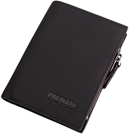 Solid Color Hasp Zipper Men Card Holder Vertical Short Clutch Wallet Gloss PU Leather Bifold Purses Coin Pocket Bag Black