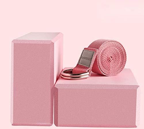 Yoga Block & Strap Set - with 2 Foam Yoga Blocks and 1 Yoga Belt With D Ring Buckle, High Density Lightweight Support Brick, Helps to Stretch and Fixed Posture, Yoga Block Size 22×15.7×7.7cm（Pink）