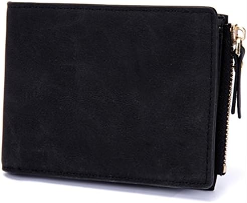 Mens Leather Wallet Slim Front Pocket Wallet Minimalist ID Wallet Bifold Trifold Hybrid Black
