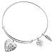 Sterling Silver Rose Husband & Wife Love Heart Feather Dangle Charm Family Adjustable Wire Bangle Bracelet