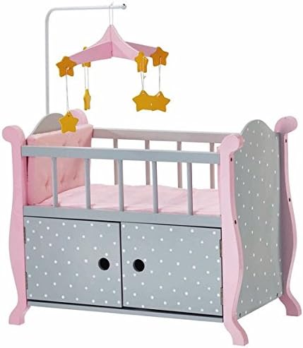 Olivia's Little World Baby Doll Furniture Nursery Crib Bed with Storage in Grey Polka Dots