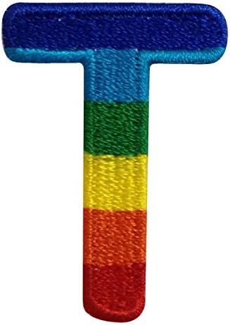 T Letter Alphabet English Iron on Patches Embroidered Rainbow