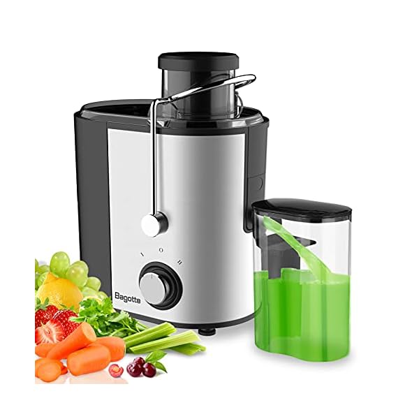 Juicer, Bagotte Juicers Whole Fruit and Vegetable Easy Clean, 600w, Stainless Steel Juicer Machine with Wide Mouth, Dual…
